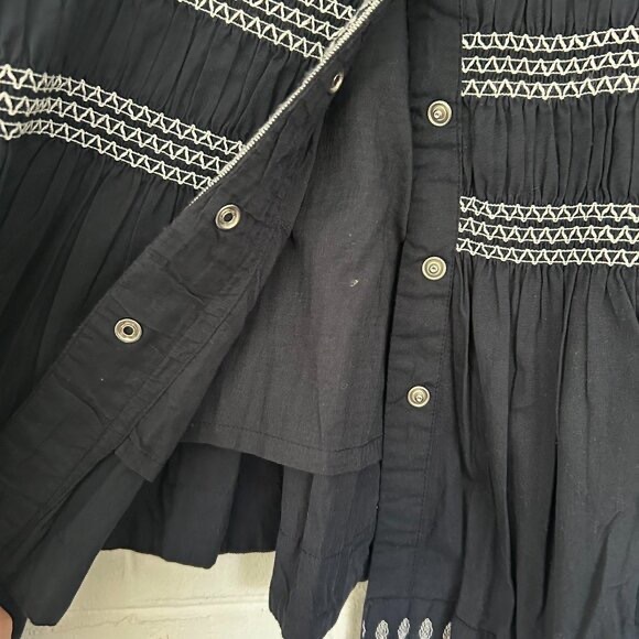 NWT 7 for all Mankind Embroidered Puff Sleeve Snap Button Jacket in Navy Blue - Picture 5 of 6